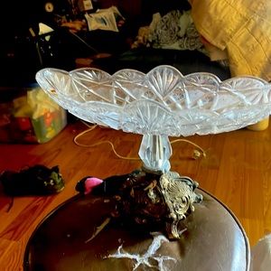 Victorian brilliant glass brass pedestal compote